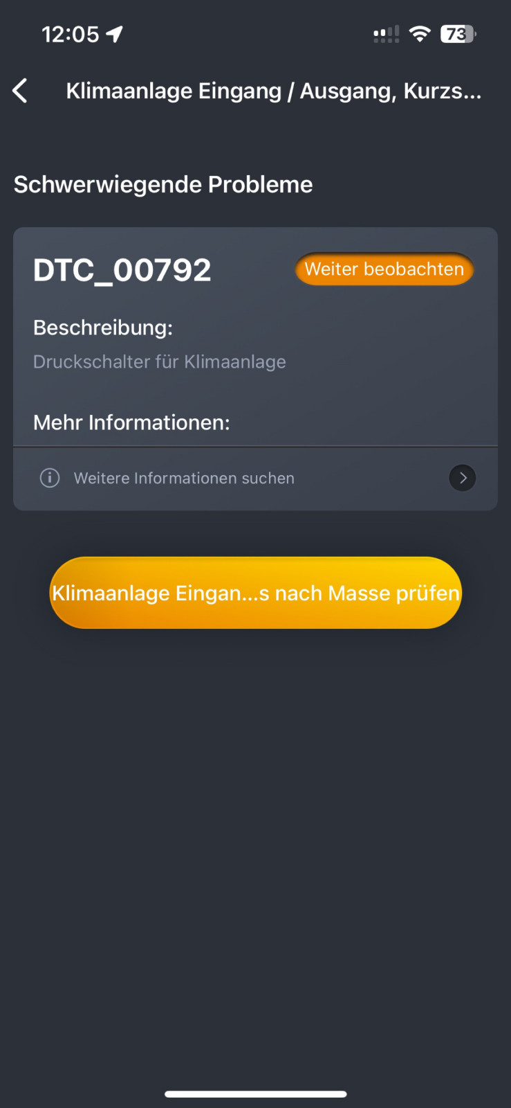 Fehlereintrag Druckschalter für Klimaanlage
