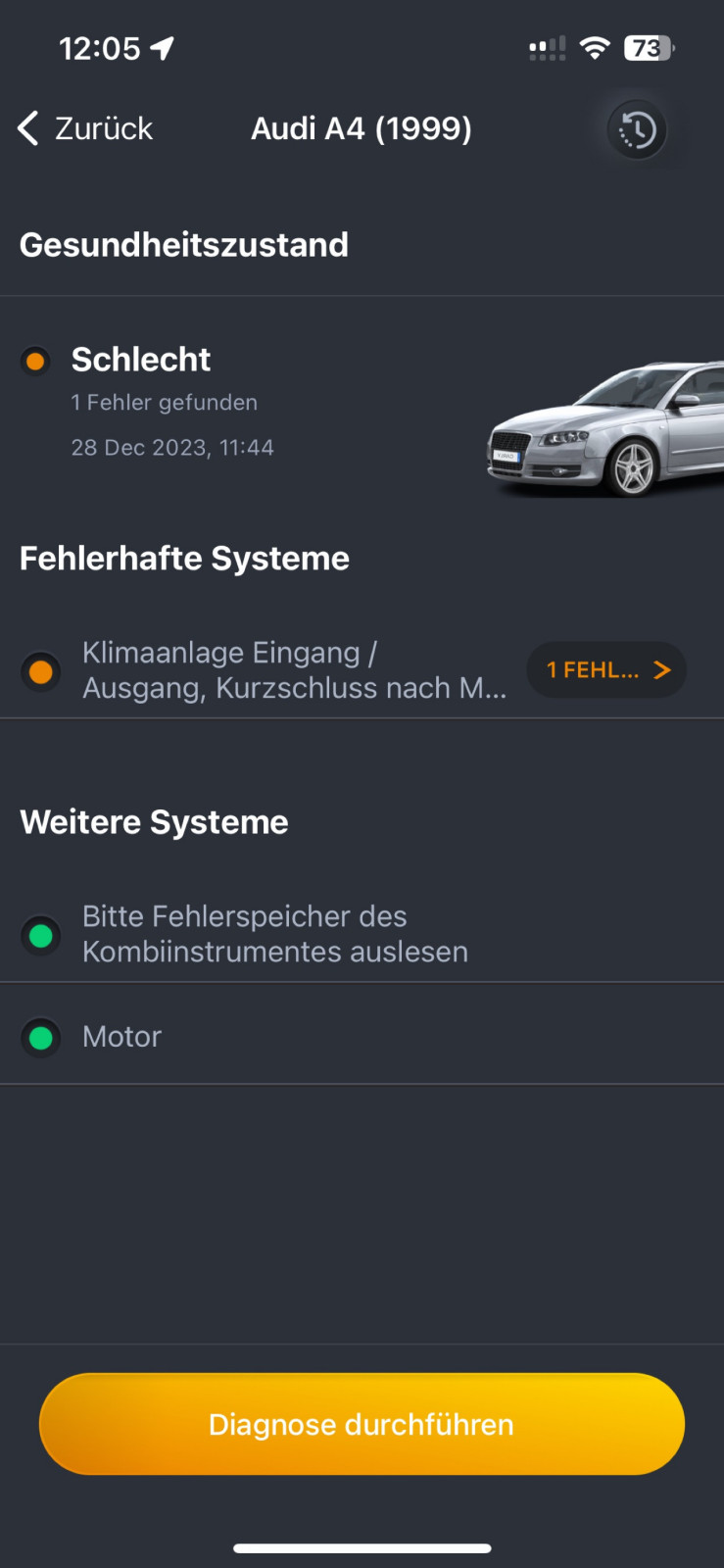 Fehlereintrag Druckschalter für Klimaanlage