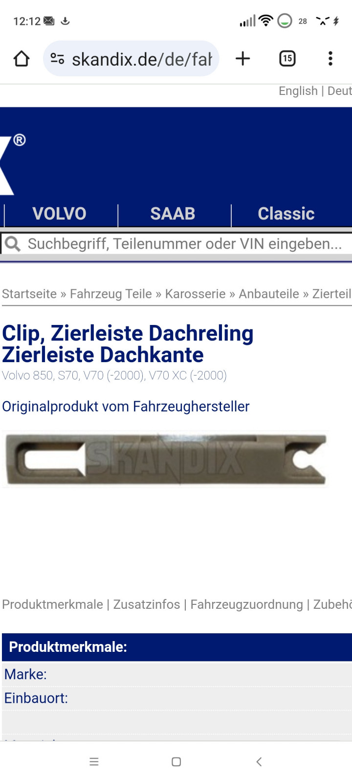 Volvo 850 Limousine BJ 95 Plastikhalterungen Dachleisten