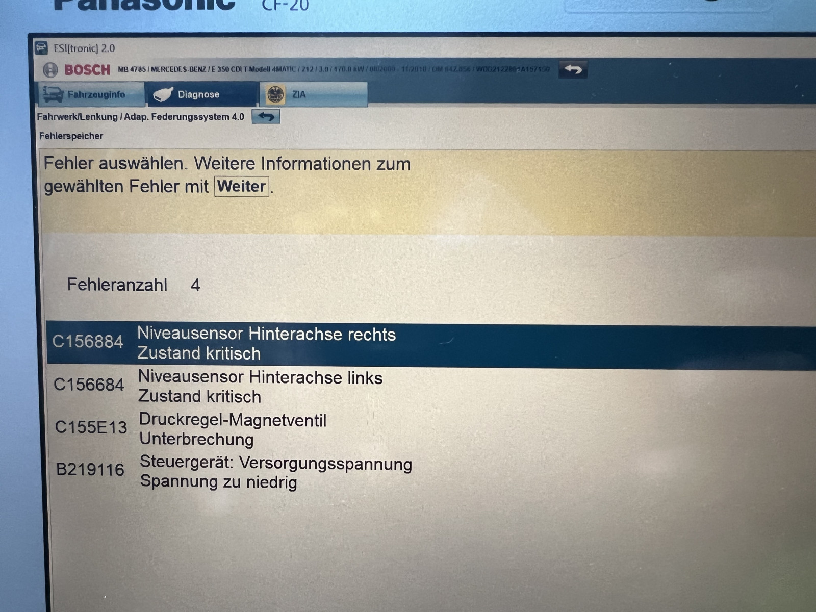 Niveauregulierung Airmatic S212 gleich 4 Fehler