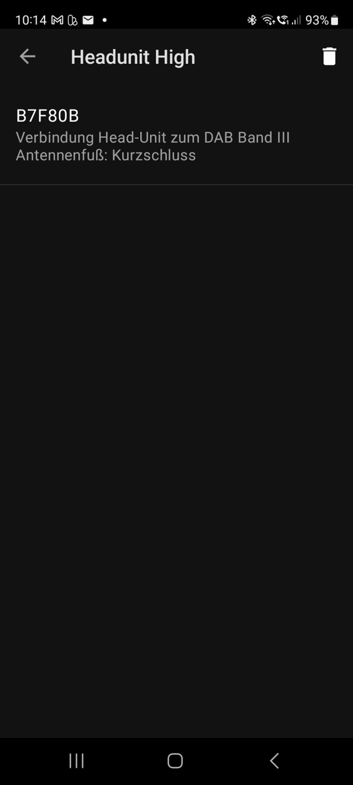Fehlermeldung Verbindung Head unit zum DAB Band III Antennenfuß Kurzschluss