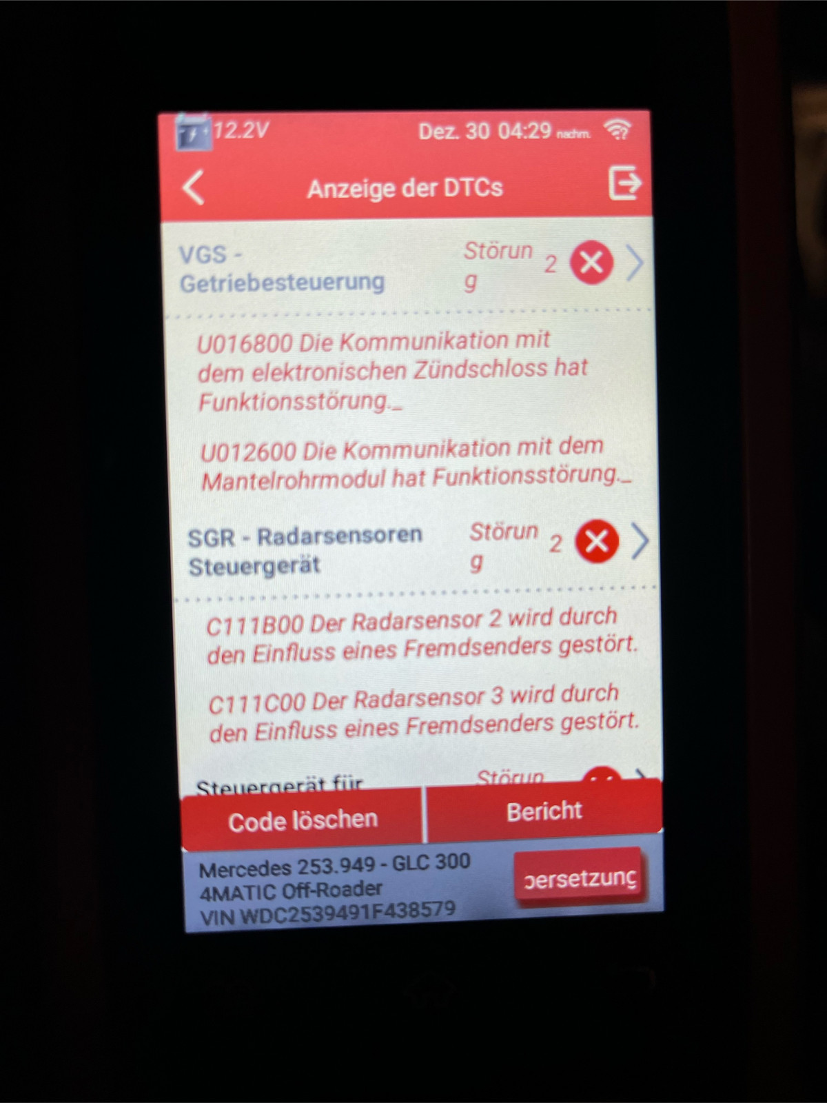 Fehler Getriebe U016800