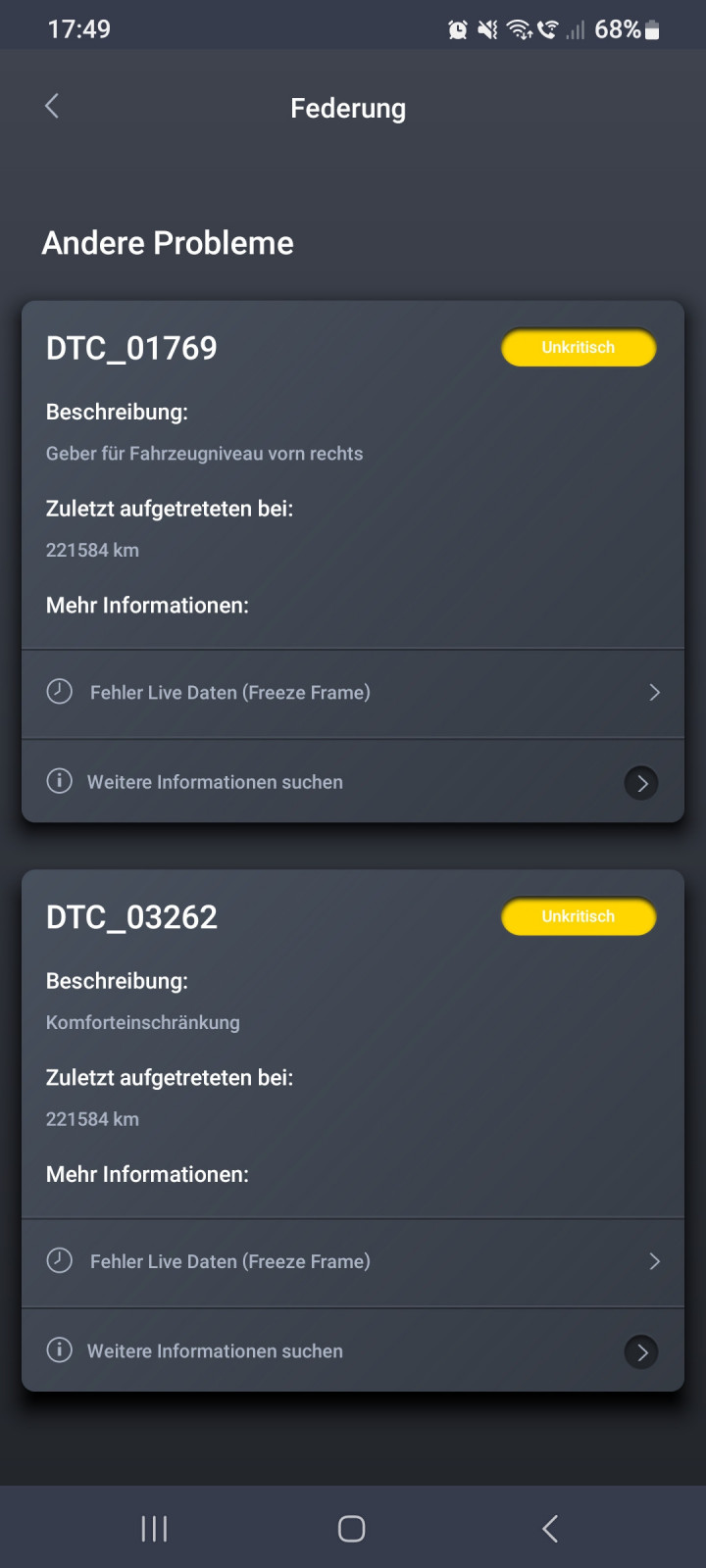 Geber Fahrzeugniveau Fehlerhaft/defekt