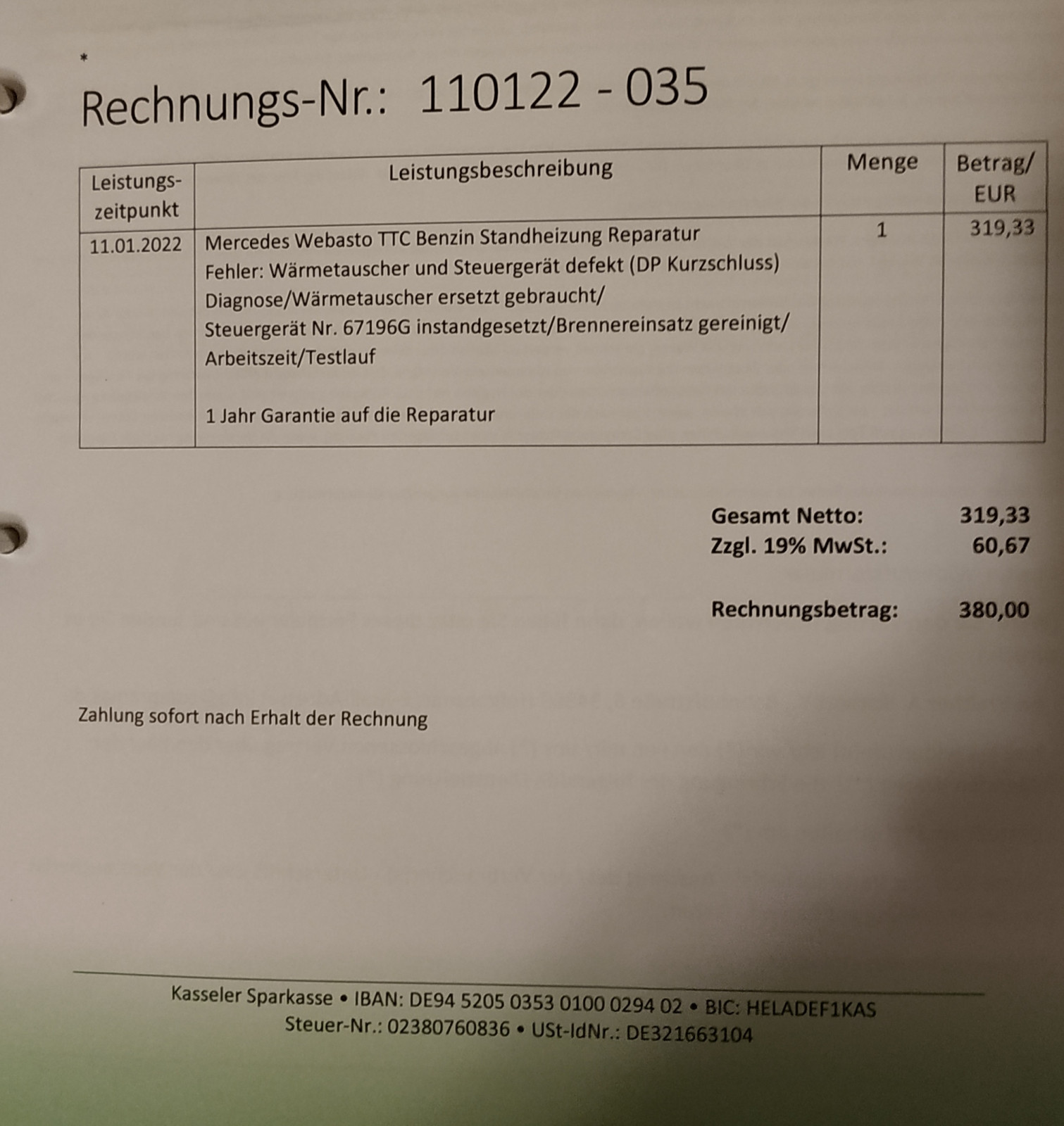 Standheizung ohne Funktion Abend