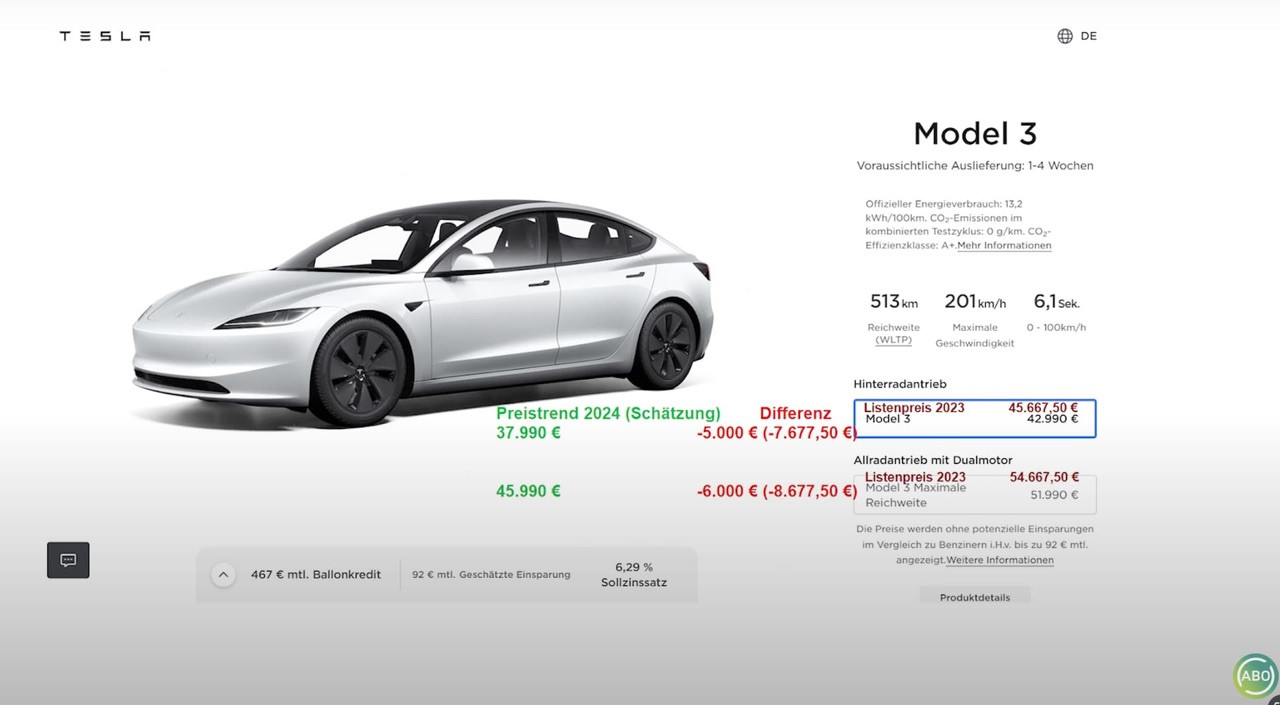 Preissenkung Model 3 und Model Y