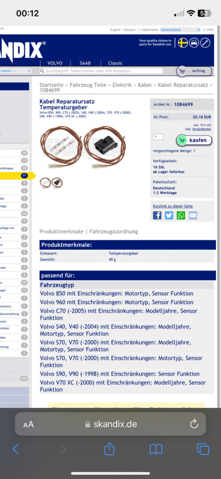 Volvo V70 I 144 PS 2,5 startet kalt / wenn er warm ist nicht mehr Hilfe