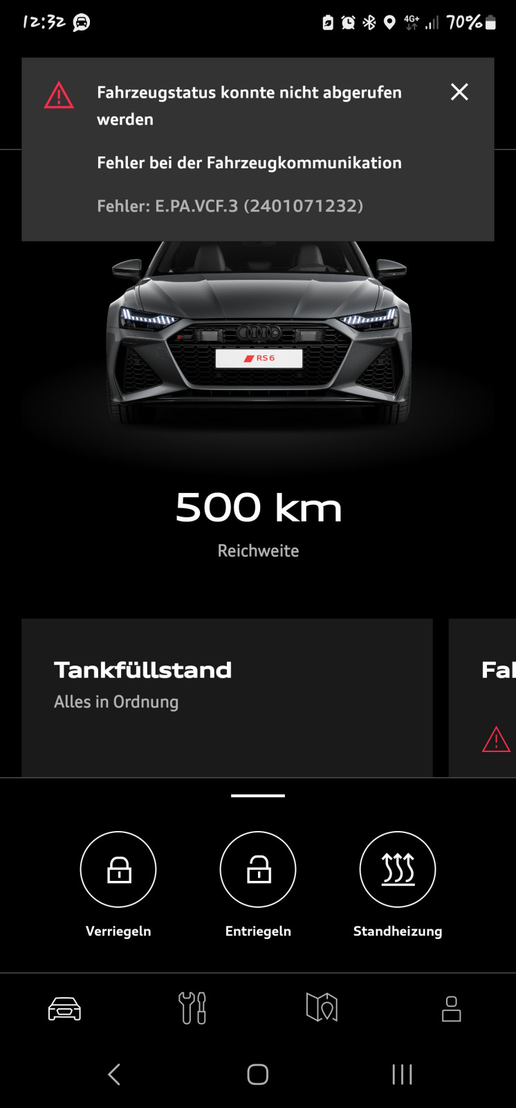 SOS Fehler Flugmodus und Fahrzeug ohne online Verbindung