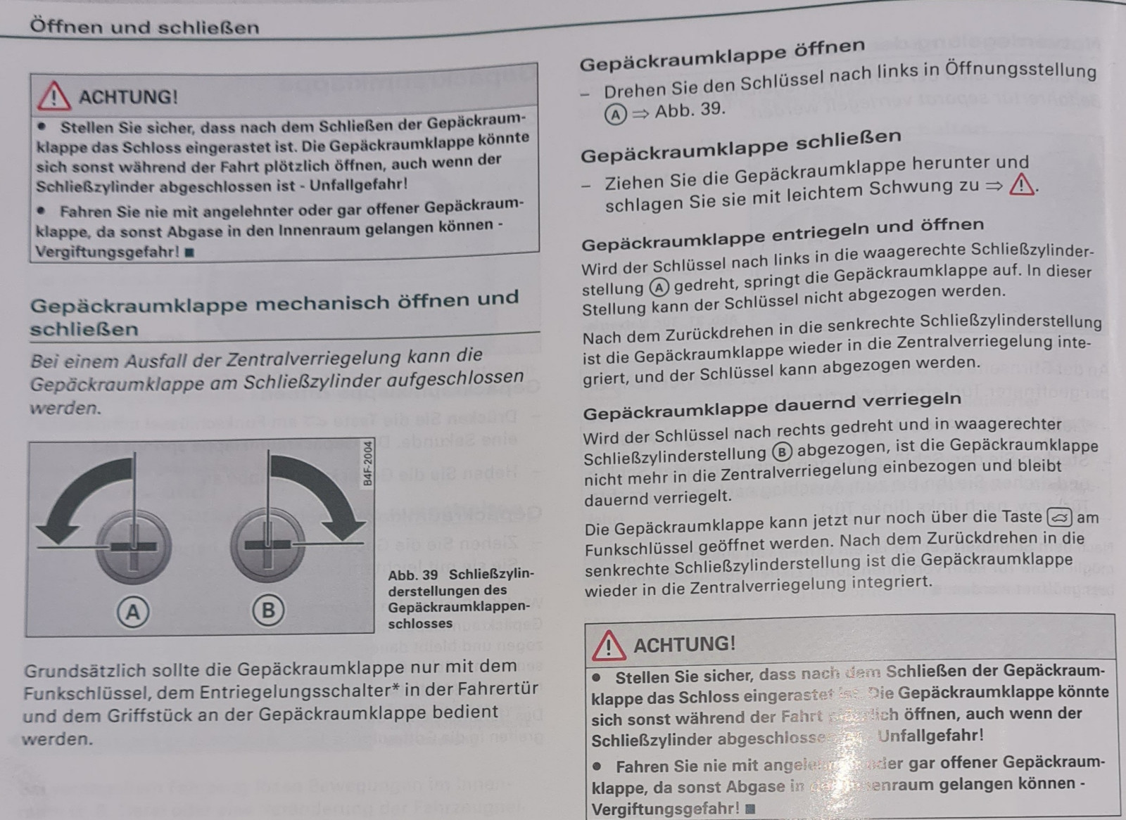 Kofferraum öffnet sich nicht