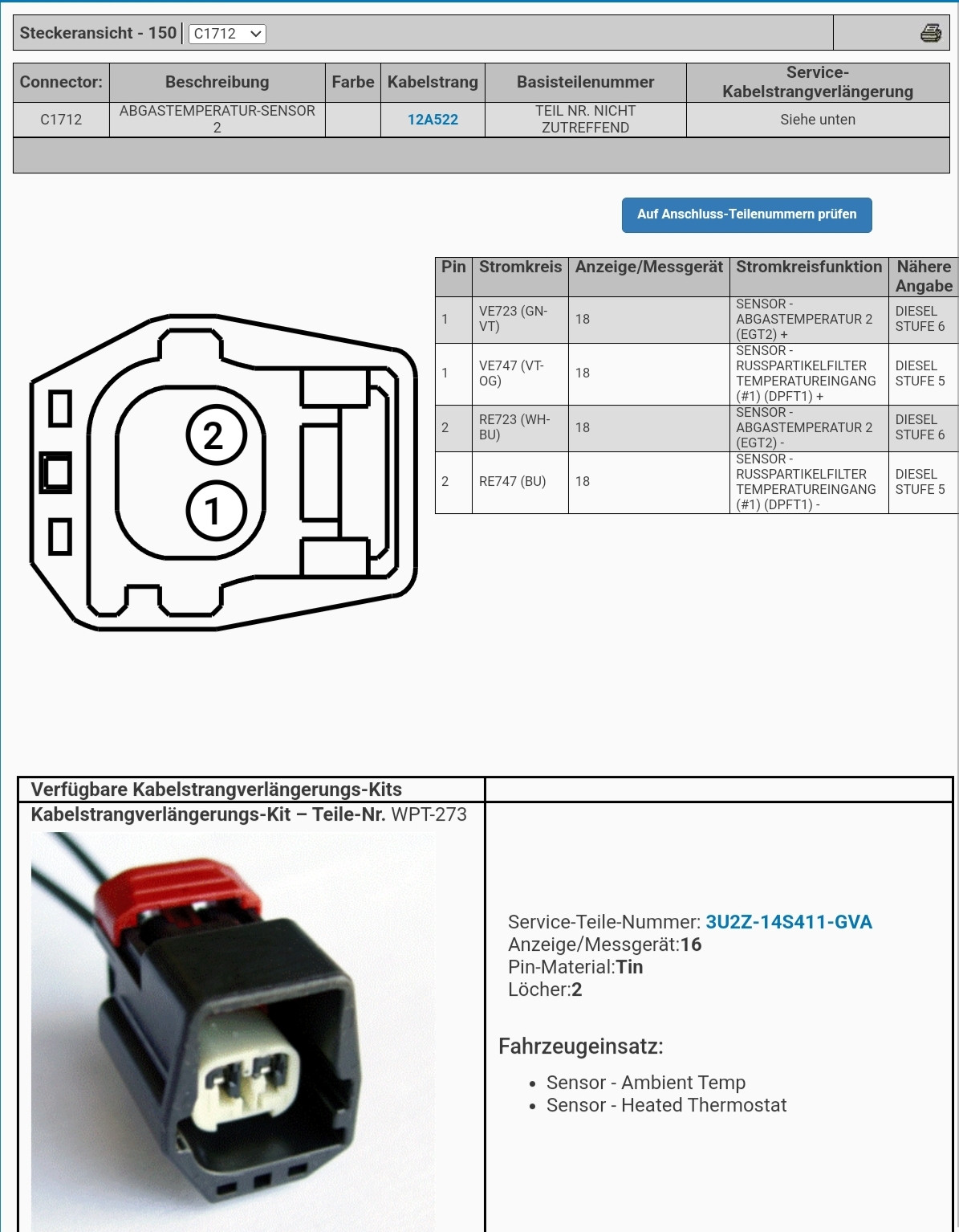 Abgastemperatursensor DPF Fiesta 1.6 TDCI