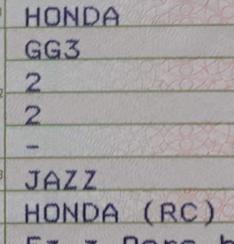 Honda Jazz GG3 Zulassungsbescheinigung I