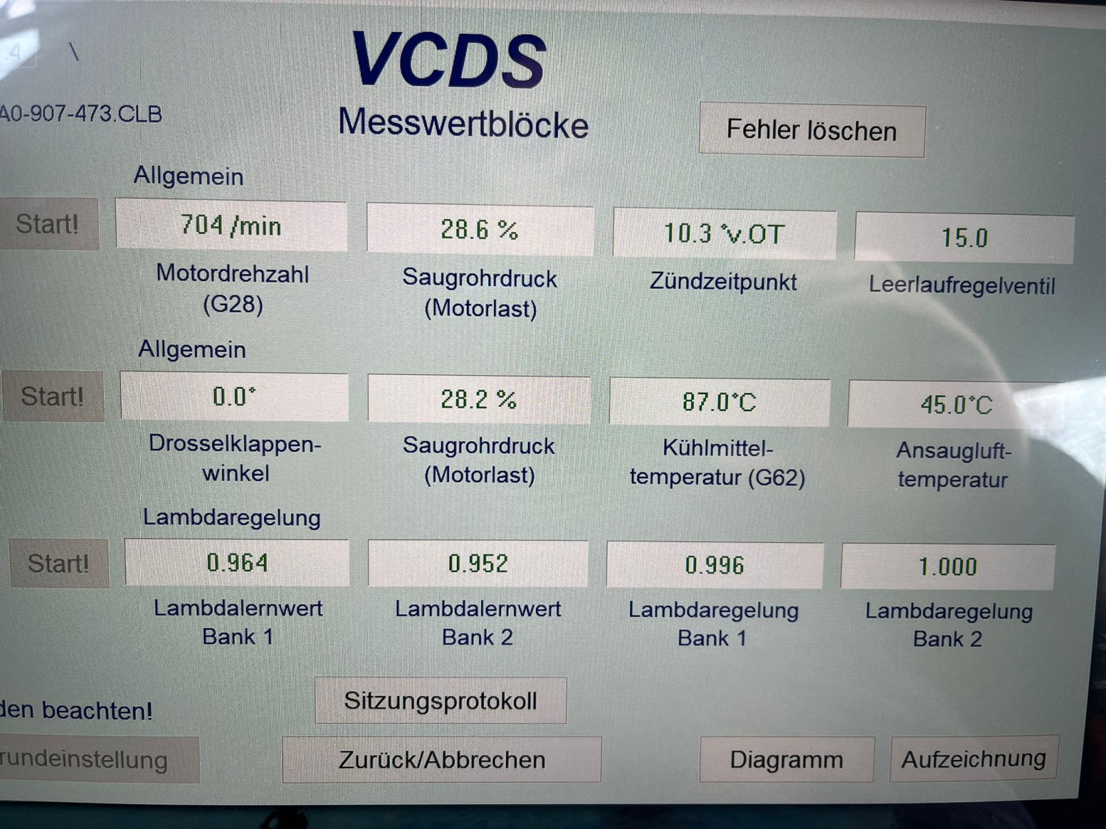 Messwerte von VCDS angucken weil Warmstartprobleme beim 2.6 ABC Motor