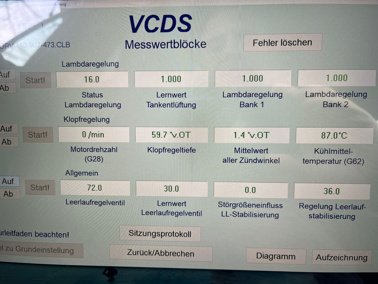 Messwerte von VCDS angucken weil Warmstartprobleme beim 2.6 ABC Motor
