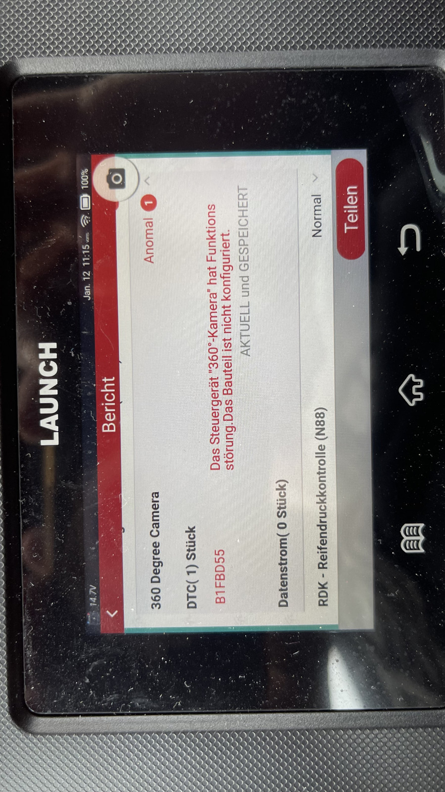 Verlorene Konfiguration Fehlercode B1FBD55 360°-Kamera