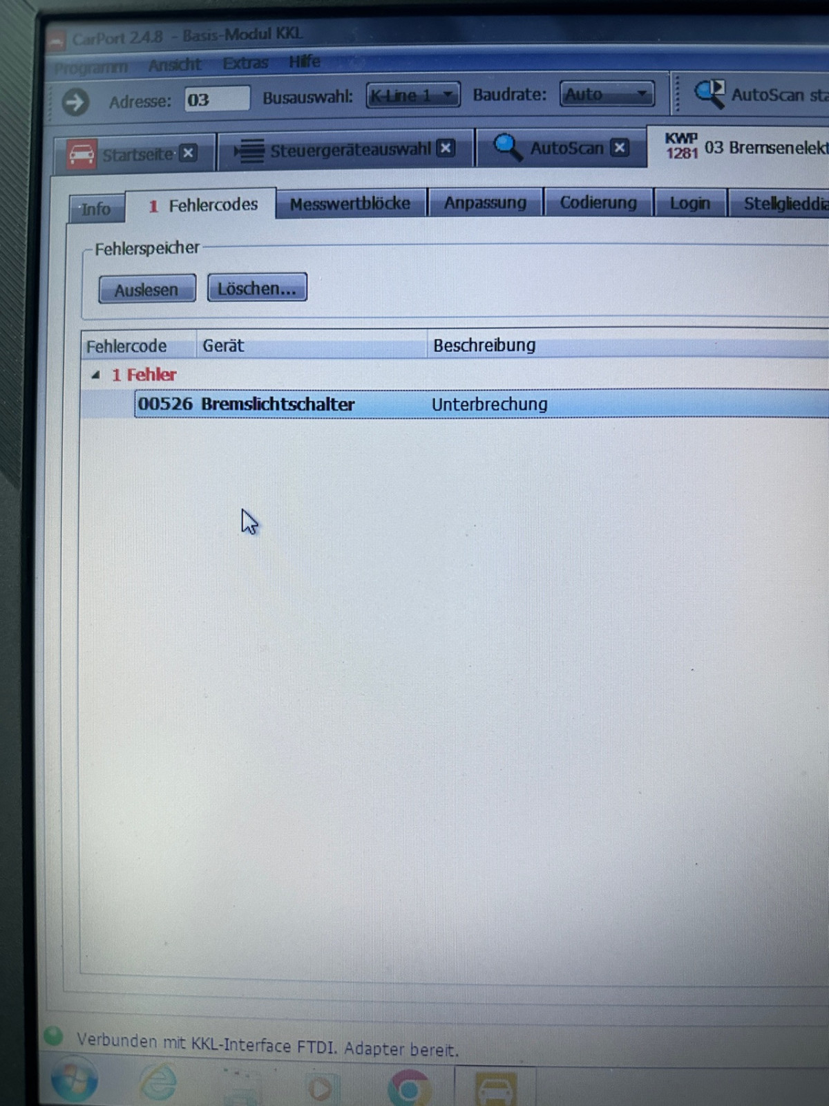 Problem mit Bremslichtschalter