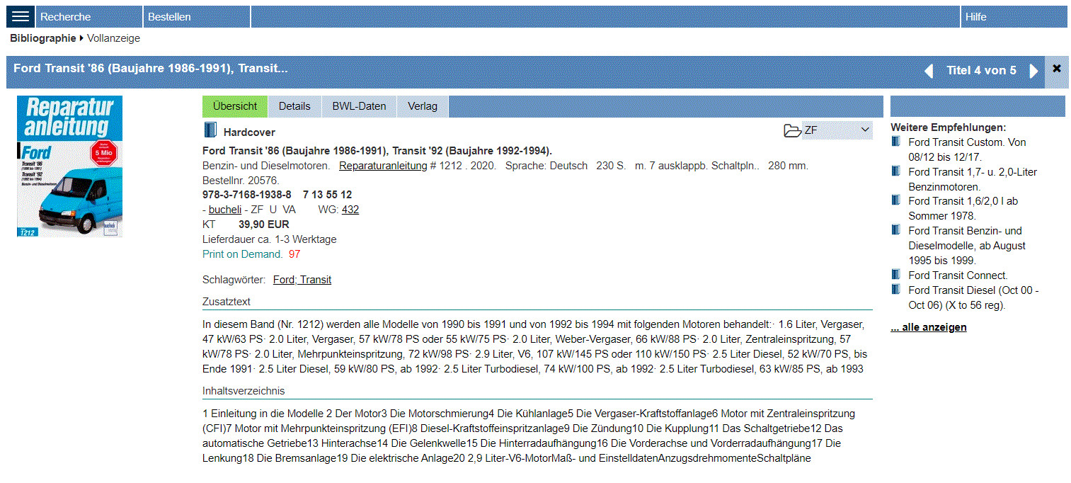 Buch über Ford Transit Bj 1990