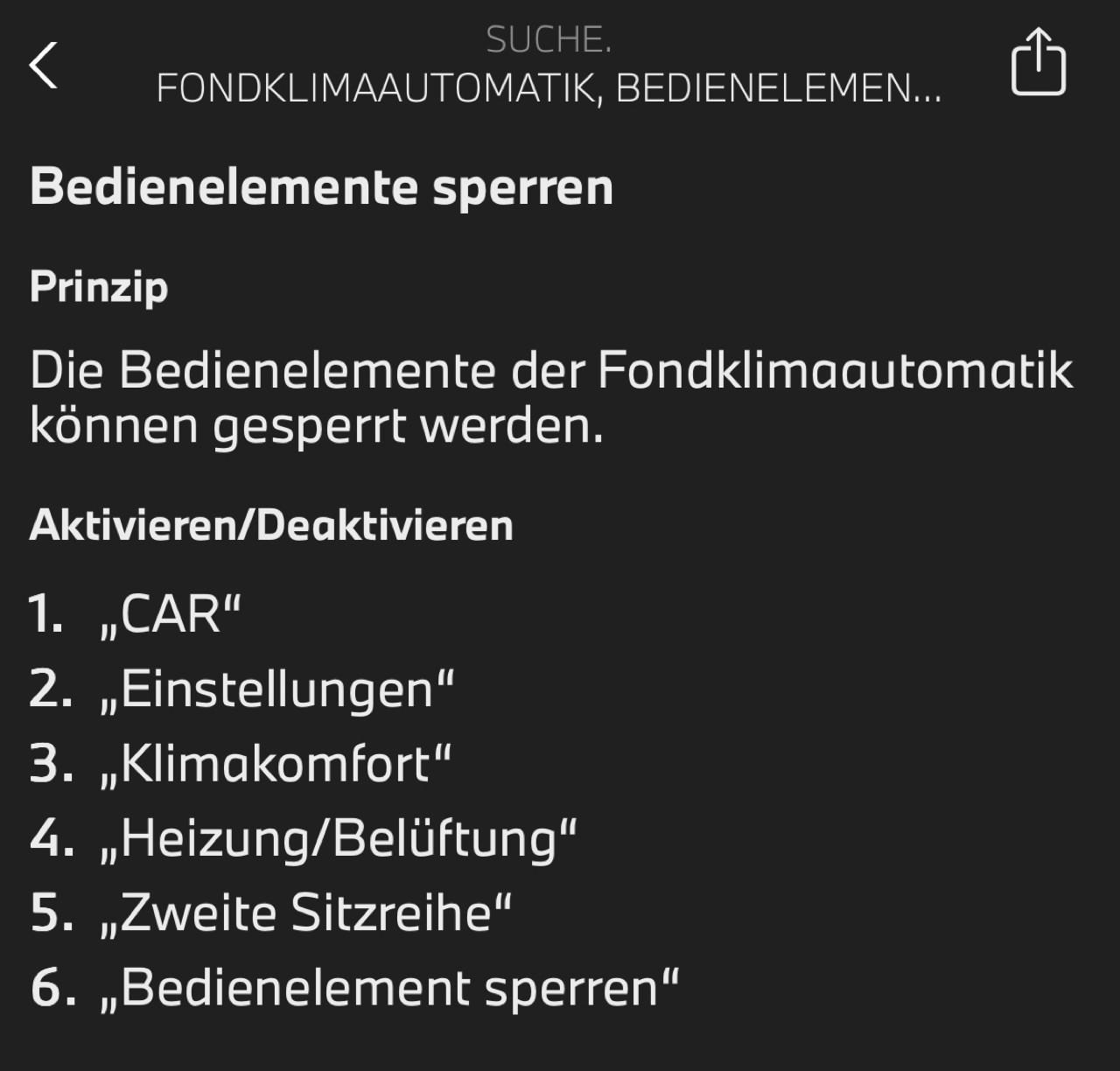 Kindersicherung Klimabedienung hinten