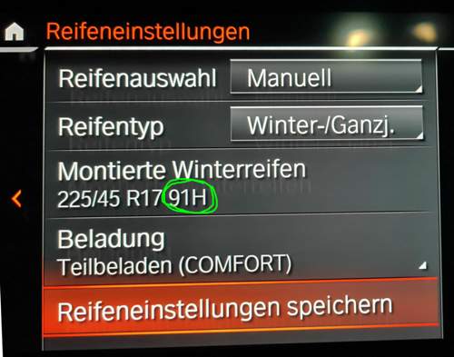 Reifeneinstellungen