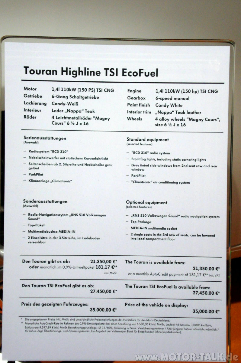 1,4 TSI Ecofuel auch im Touran?
