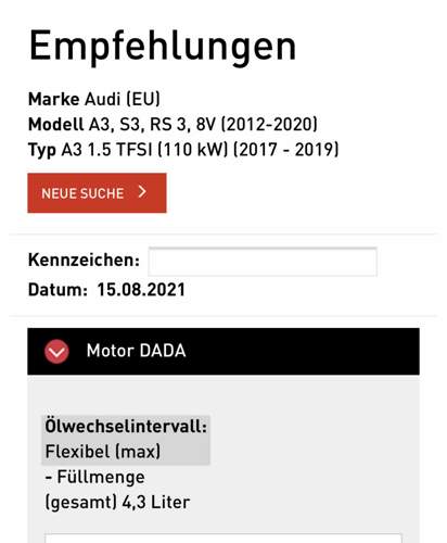 Füllmenge 1.5 TFSI