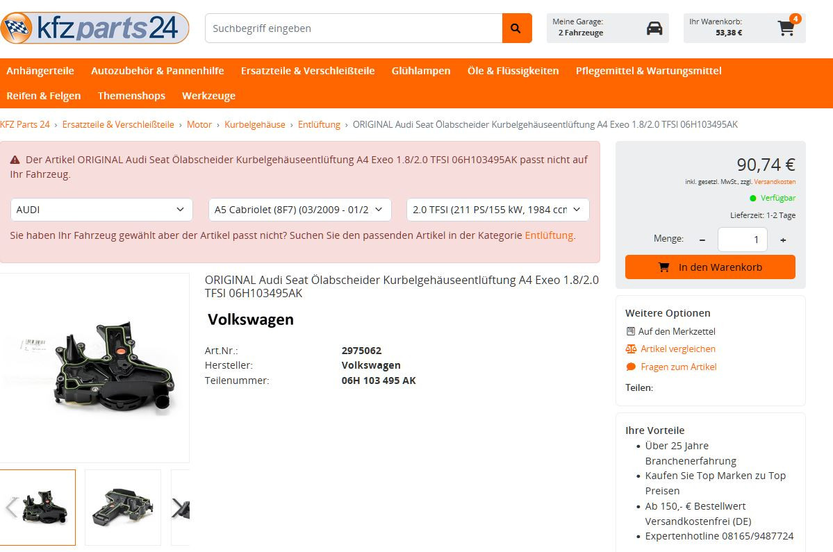 2.0 TFSI - Defekte Kurbelgehäuseentlüftung bzw. Ölabscheider