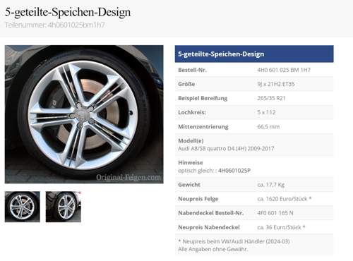 Speichen Felgen Audi S8 VL
