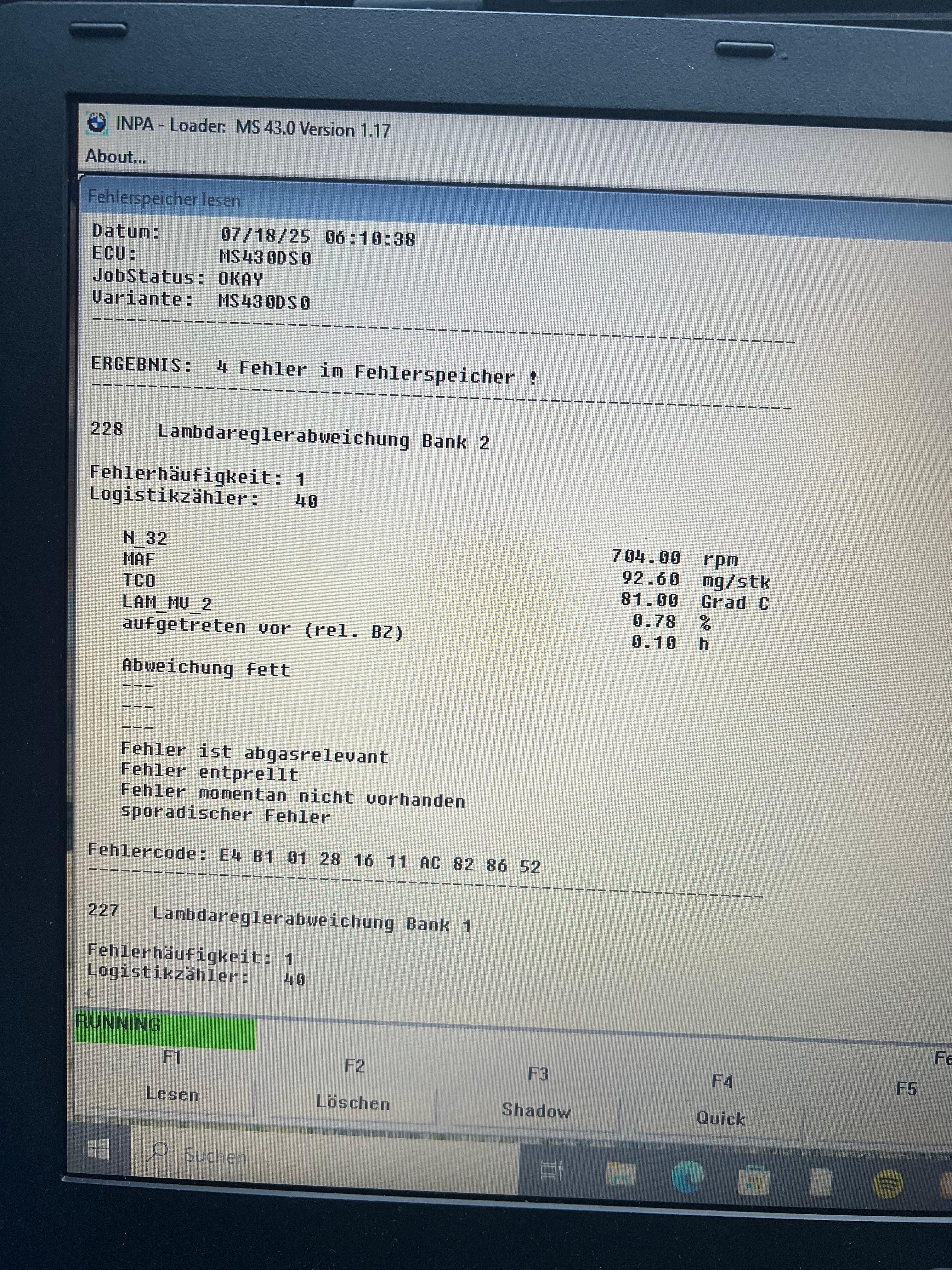 228 Lambdareglerabweichung Bank 1 und 2 203 Lambdaregelgrenze Bank 1 und 2