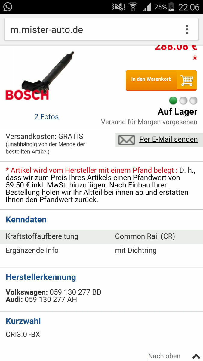 2.7/3.0TDI Injektoren-Werte