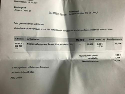 Rechnung mit Teilenummer
