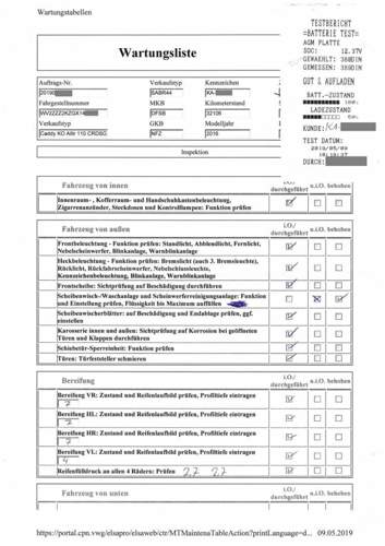 Wartungsliste erste Seite