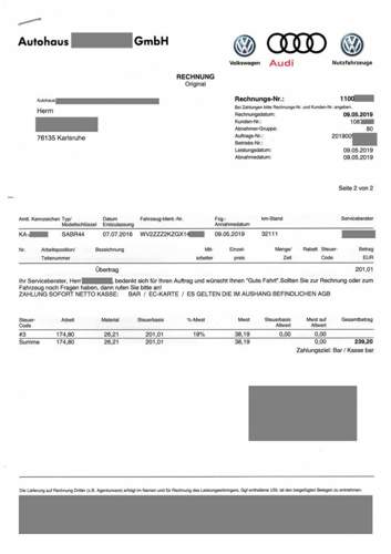 Rechnung zweite Seite