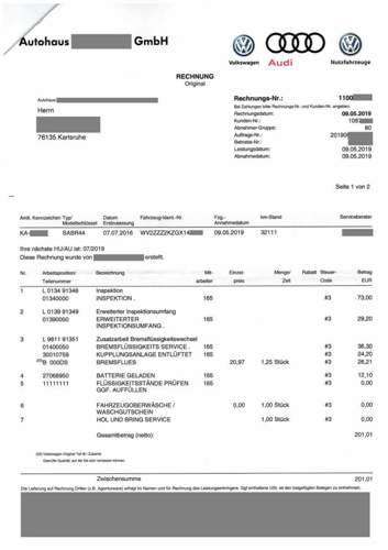Rechnung erste Seite