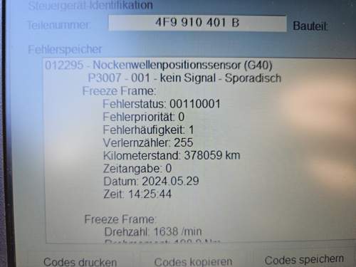 Nach dem plötzlichen ausgehen des Motors