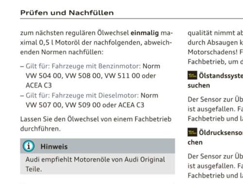 Freigegebene Motoröle