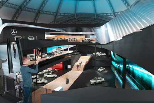 Drei Ebenen. Auf dem Mercedes-Stand gibt es viel zu sehen. Die Web-App soll helfen