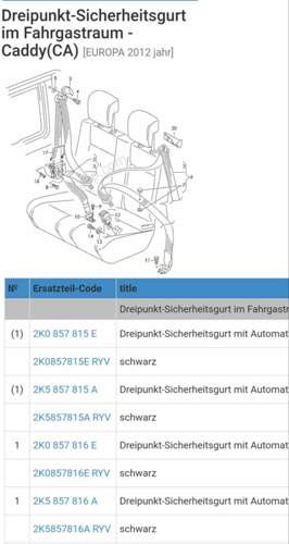 Sicherheitsgurte 3. Sitzreihe MJ 2012