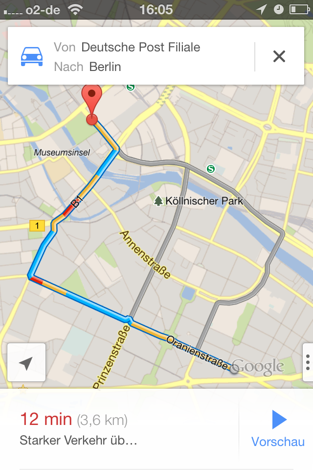 Bei Google Maps gibt es Streckenberechnung für Auto, Fahrrad oder Fußgänger