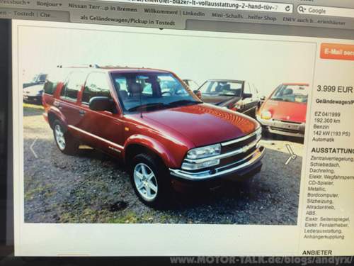Das Inserat für den Chevrolet Blazer spricht an...