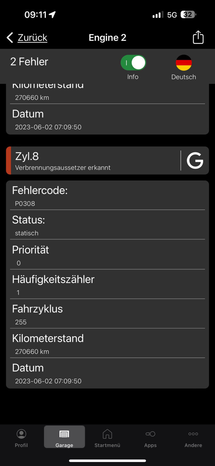 5.2 Zündaussetzer bei Kaltstart in Zylinder 8