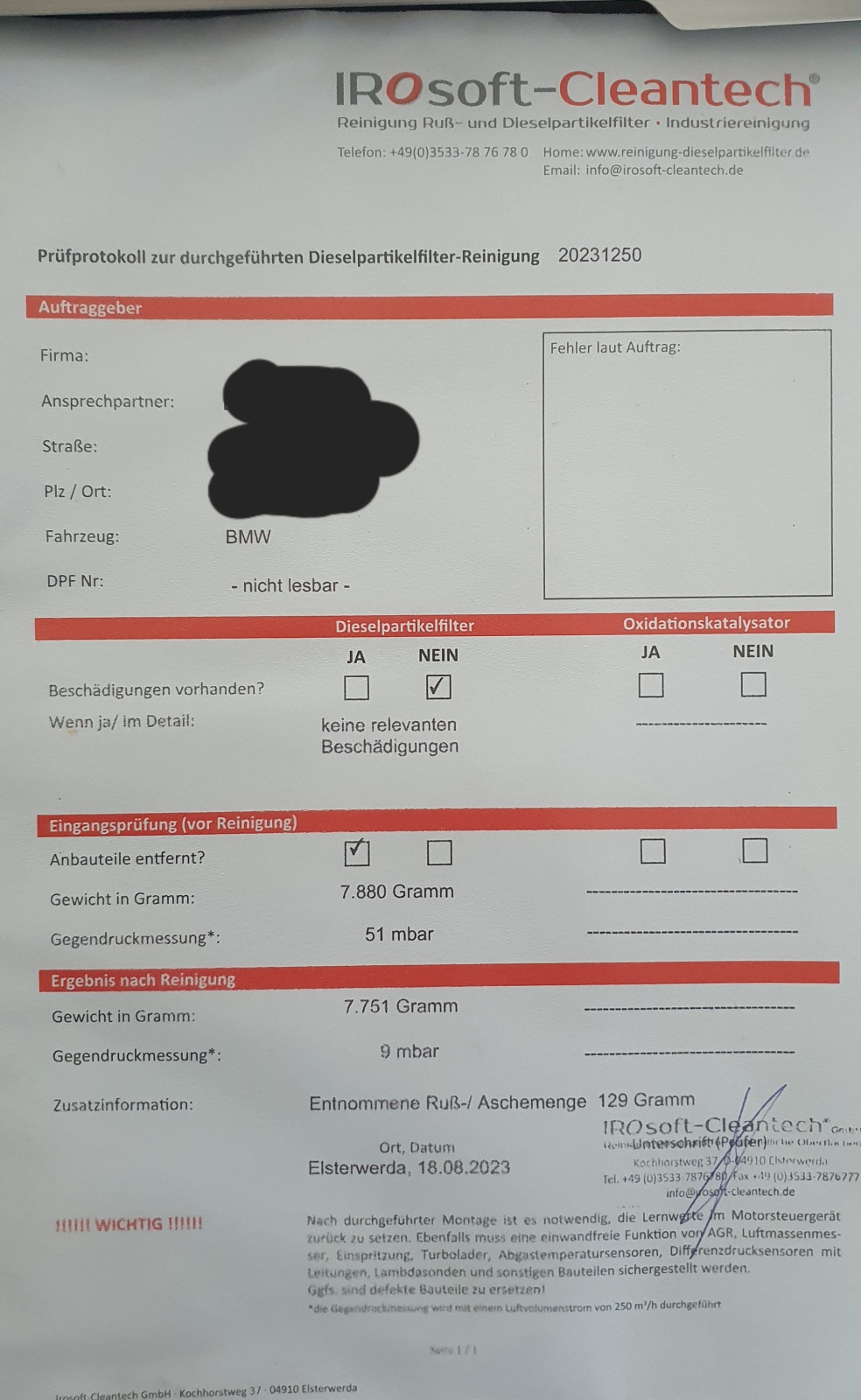 530d VFL: DPF mehrmals verstopft ohne Meldung