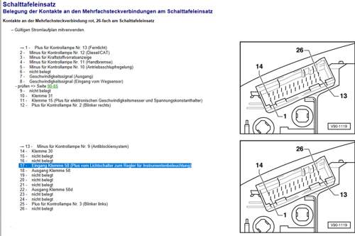 Belegung der Kontakte an den Mehrfachste