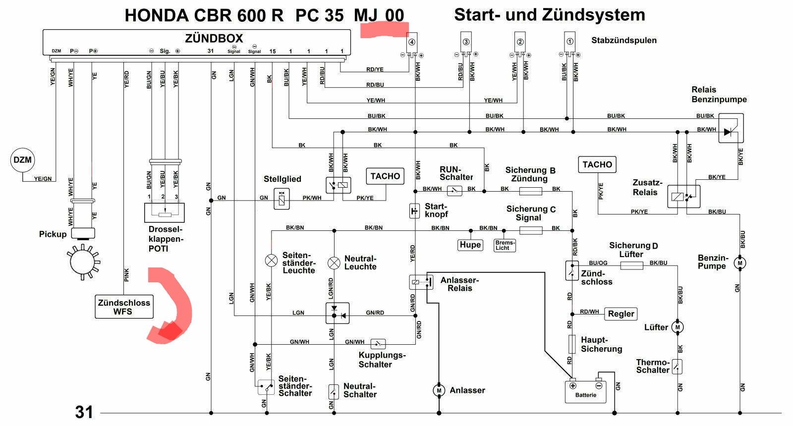 9V, Pinkes Kabel Wegfahrsperre, Diode? PC35, 600F4i