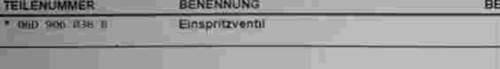Teilenummer für das Einspritzventil