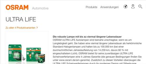 Longlife-Glühlampen für Pkw
