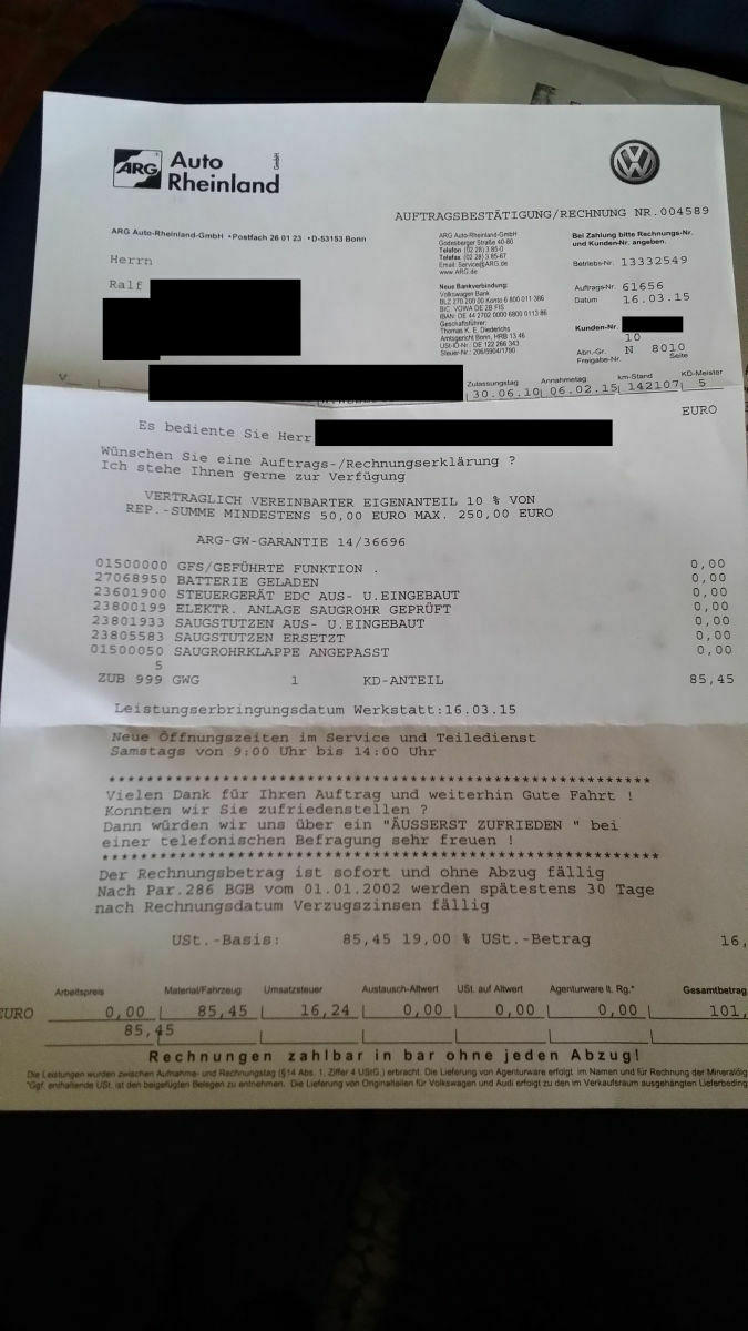 Abgaskontrolleuchte 3C 2.0 TDi 125kw CR, nach Werkstattaufenthalt (rund 1100 Euro) schon wider an