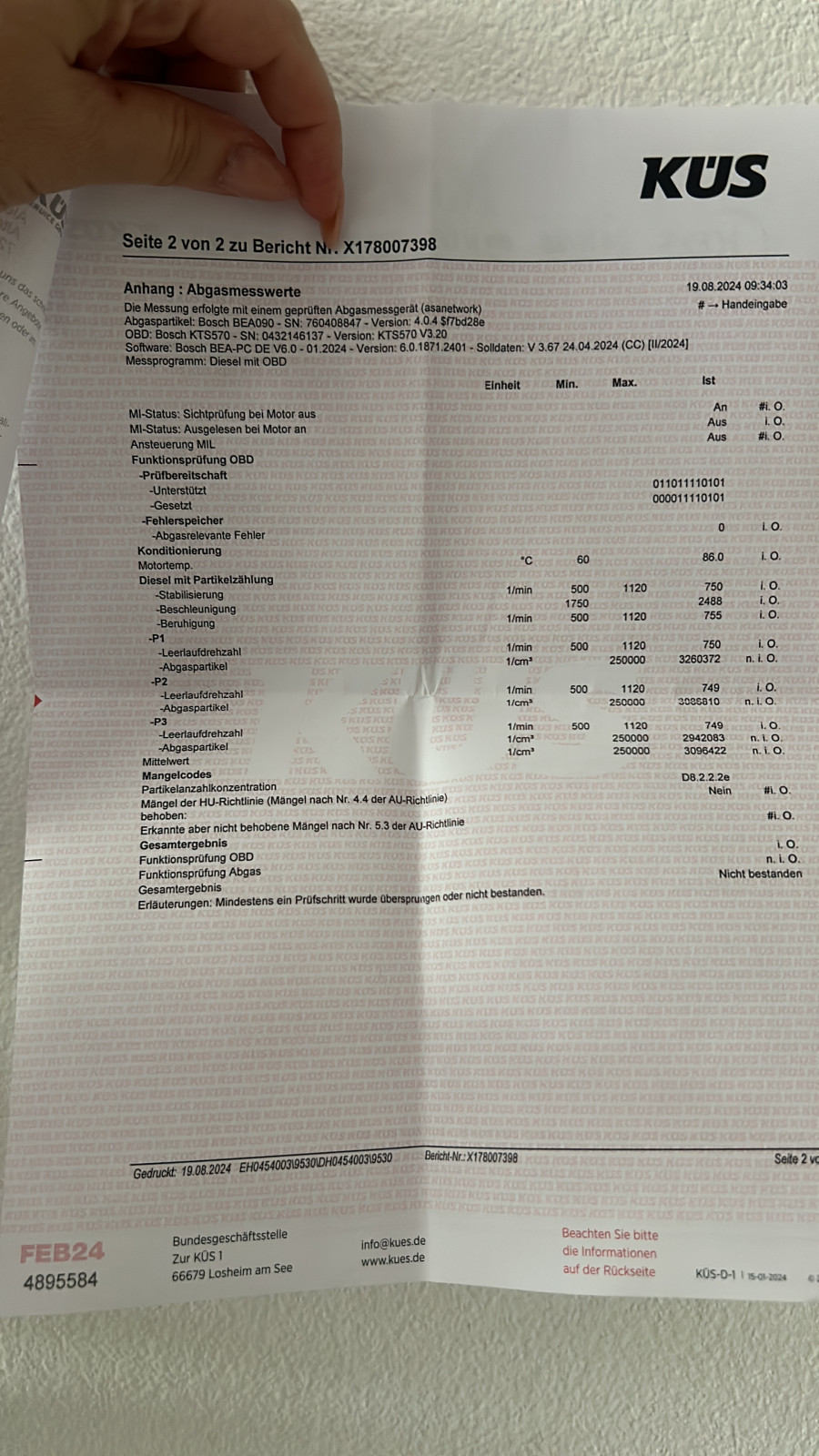 Abgaspartikel Werte zu hoch