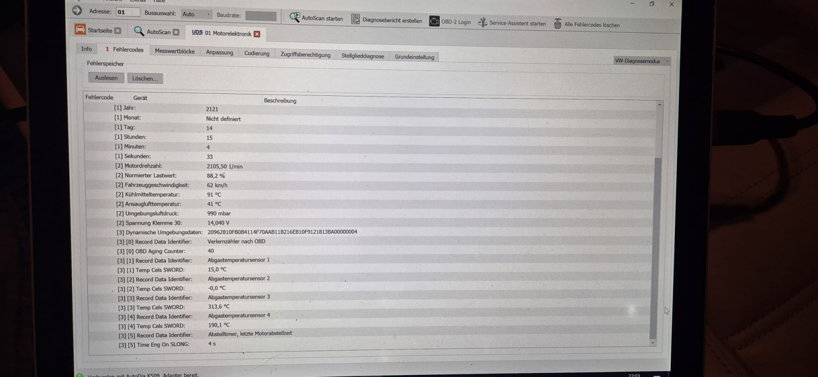 Abgastemperatursensor 1 Bank 1 Fehlercode P054400 - wer kann helfen?