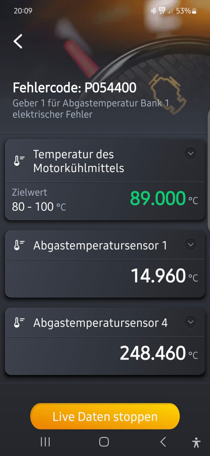 Abgastemperatursensor 1 Bank 1 Fehlercode P054400 - wer kann helfen?