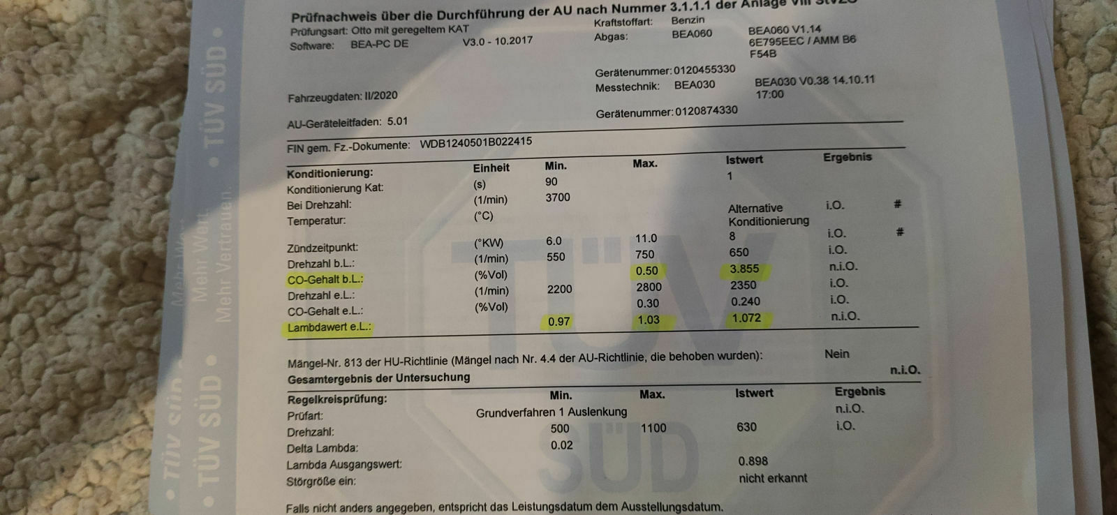 Abgaswerte schlecht was tun? Bericht angehängt