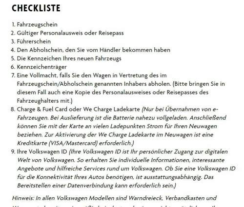 Checkliste Abholung