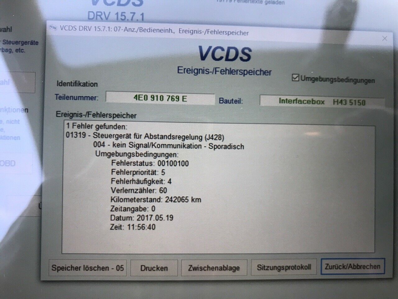 ACC Kalibrierung fehlt